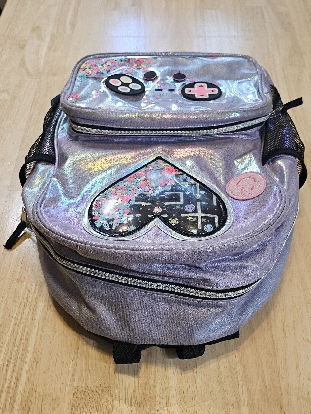 Gamer Iridescent Backpack with Heart Charm